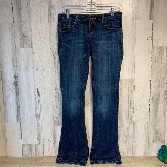 Seven7 Low Rise Bootcut Jean Gold Stitching Sz 25 - Picture 2 of 8